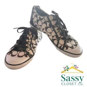 Coach Barrett Sneakers Women’s 9B Black/White Geometric Print Lace‑Up High‑Top